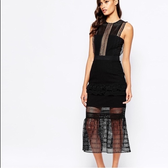 Self-portrait Black Crochet Column Midi Dress